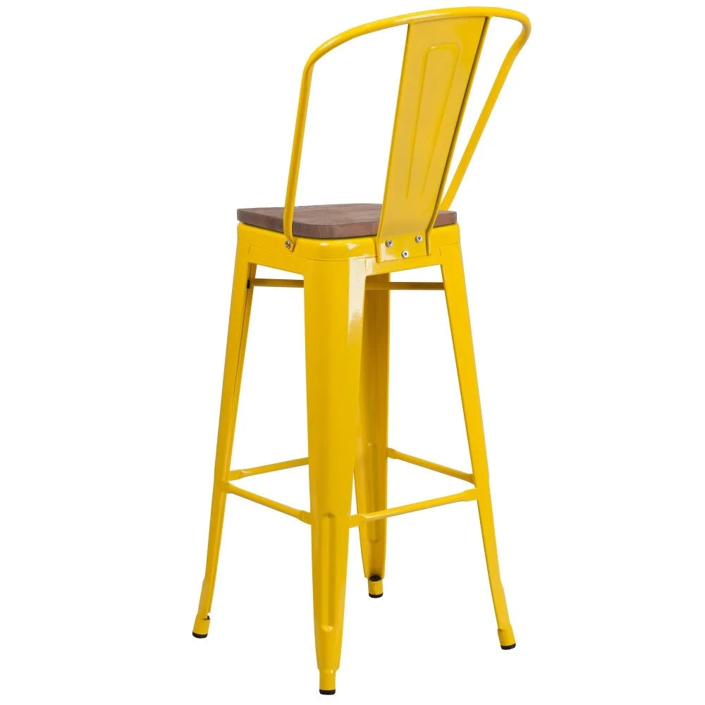 4 Pack 30" High Metal Barstool with Back and Wood Seat Yellow Z7377