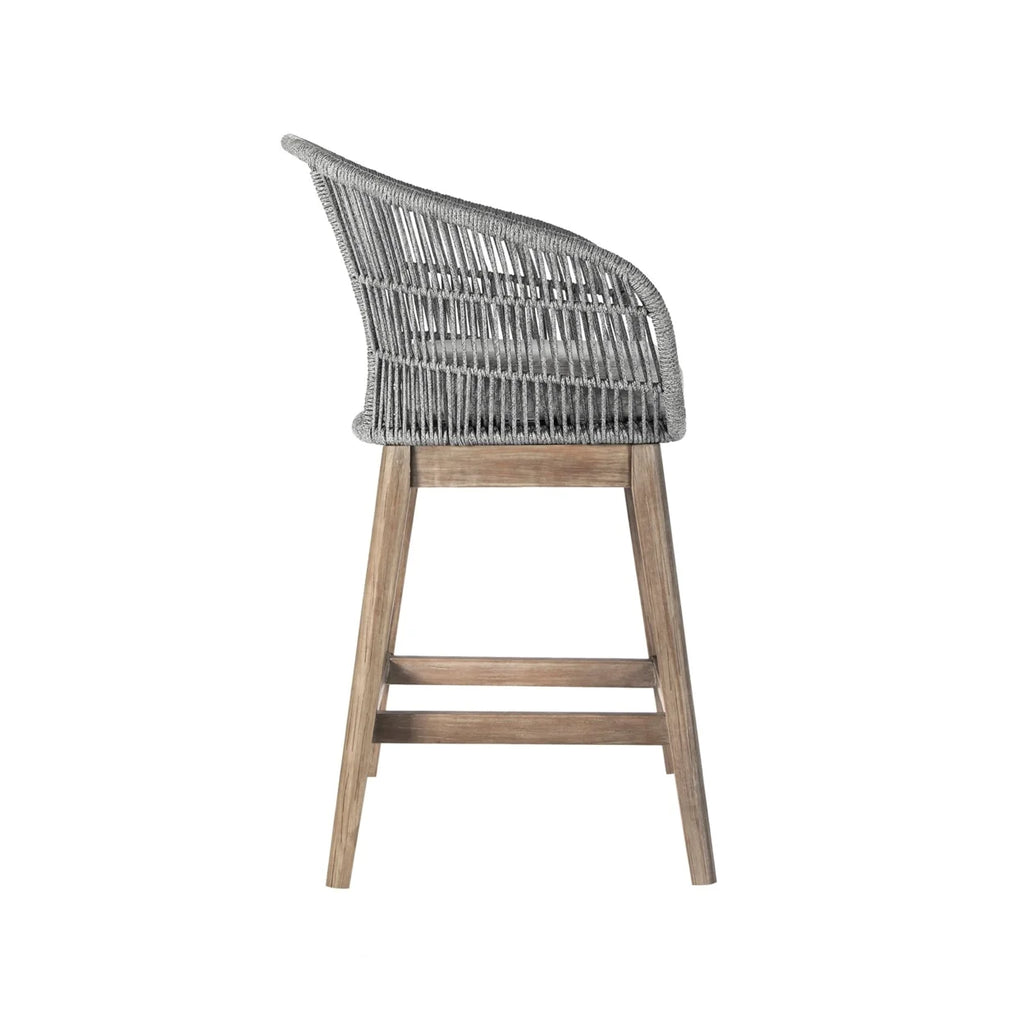 26 Inch Teak Wood Rope Woven Counter Stool Chair I503335
