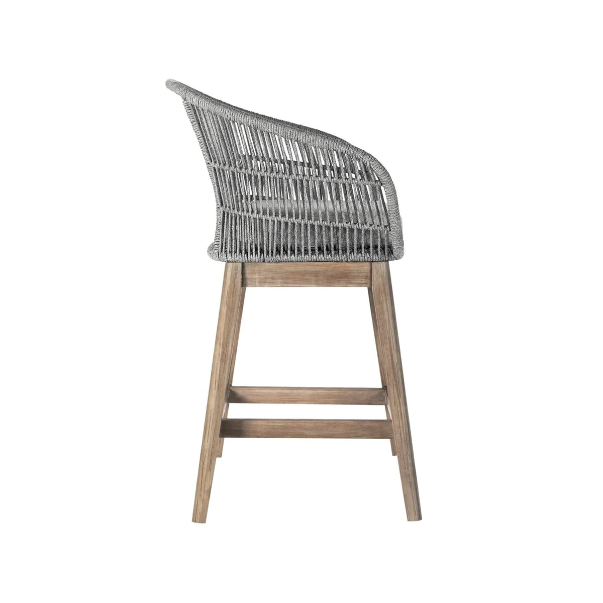 26 Inch Teak Wood Rope Woven Counter Stool Chair I503335