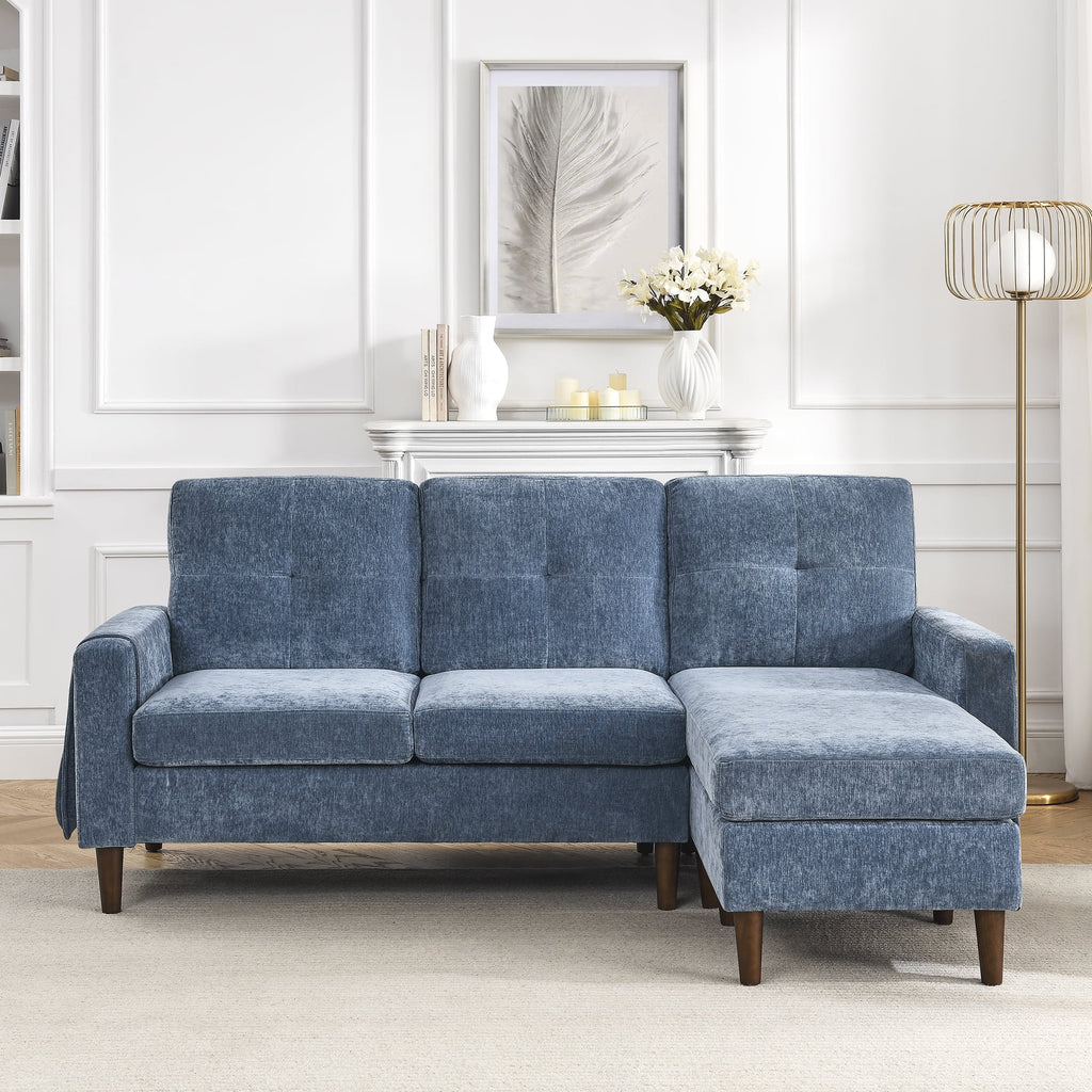 80" Convertible Sectional Sofa Couch, 3 Seats L-shape Sofa with Removable Cushions and Pocket, Rubber Wood Legs, Navy Chenille C450