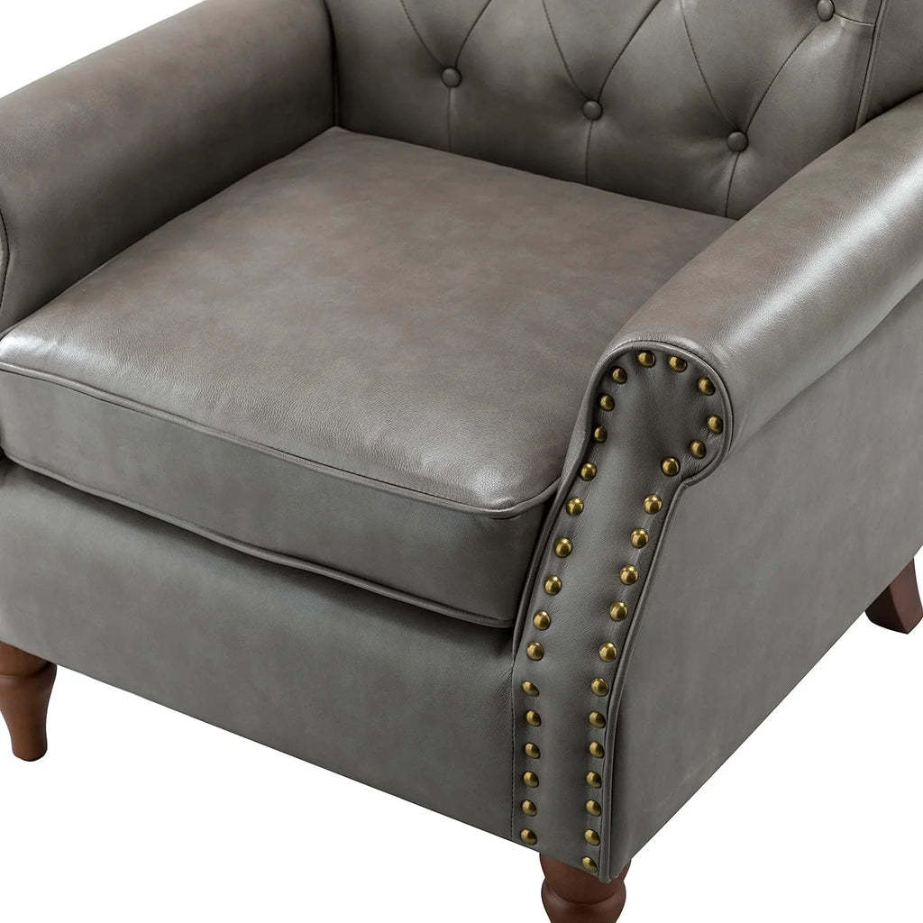 Black Faux Leather Accent Chair with Solid Wood Legs U3886