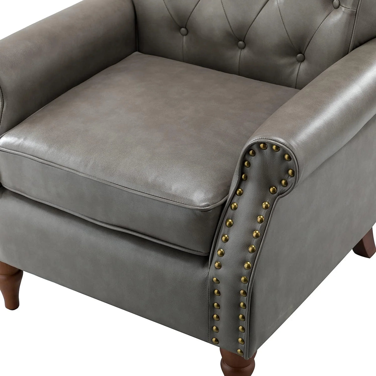 Black Faux Leather Accent Chair with Solid Wood Legs U3886