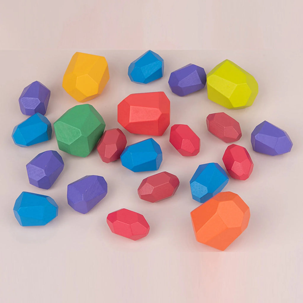 Wooden Stone Building Block Stacking Game Rainbow Toy T71391