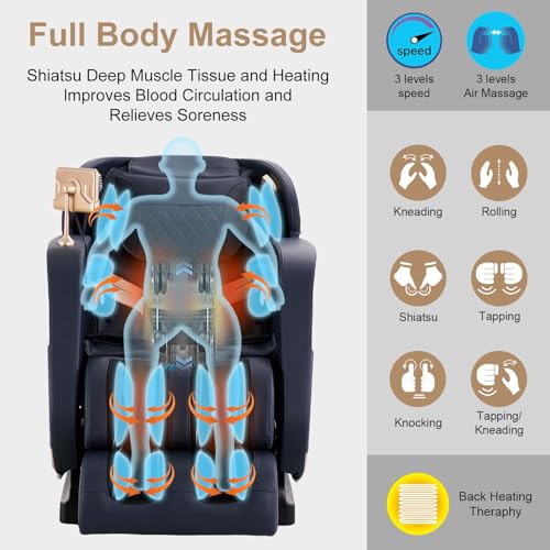 4D Zero Gravity Heated Massage Chair Recliner with SL Track (Black) F643