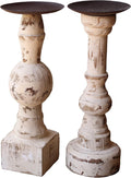 Antique White Wooden Candle Holders Set of 2 L4745