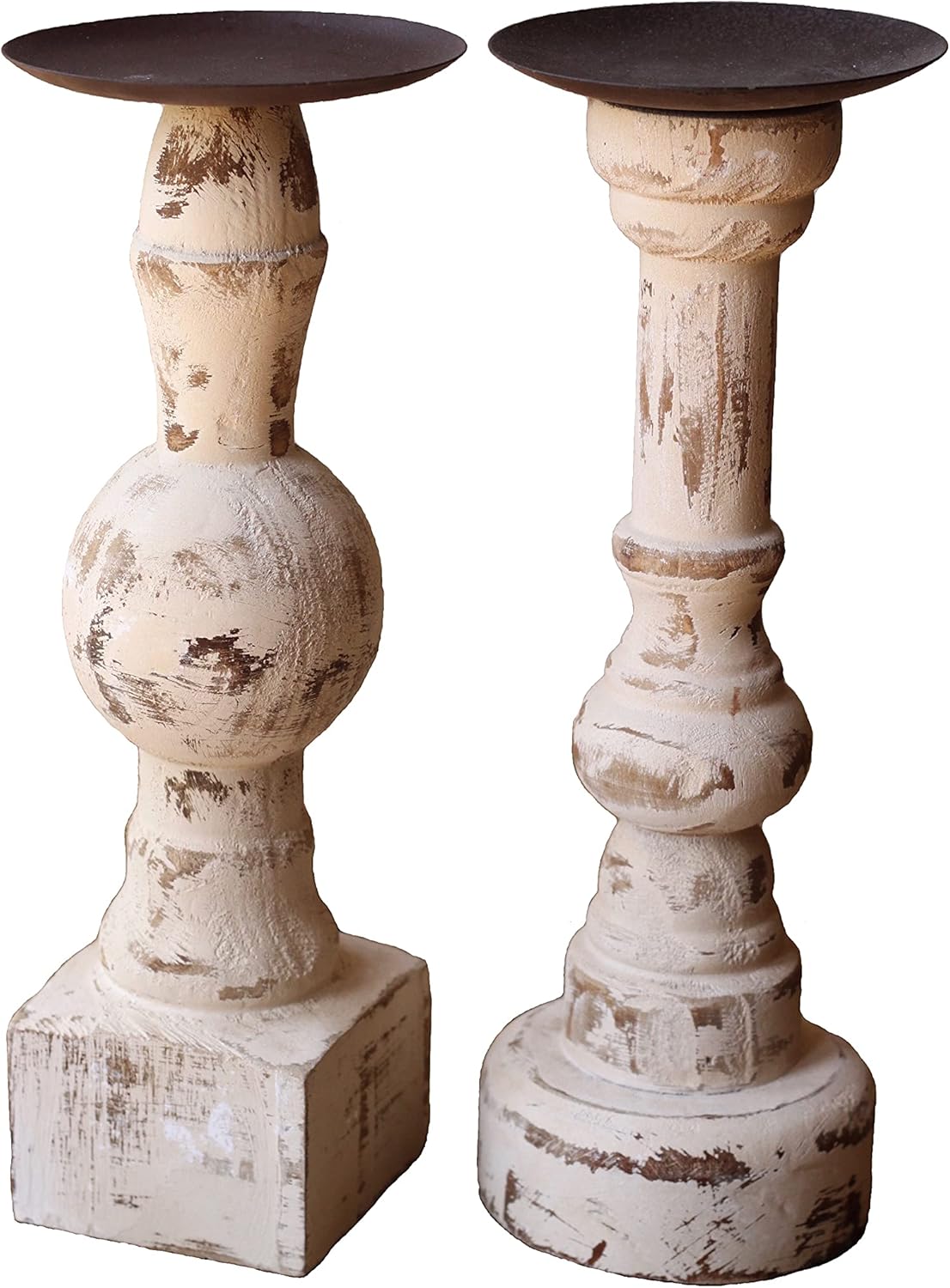 Antique White Wooden Candle Holders Set of 2 L4745