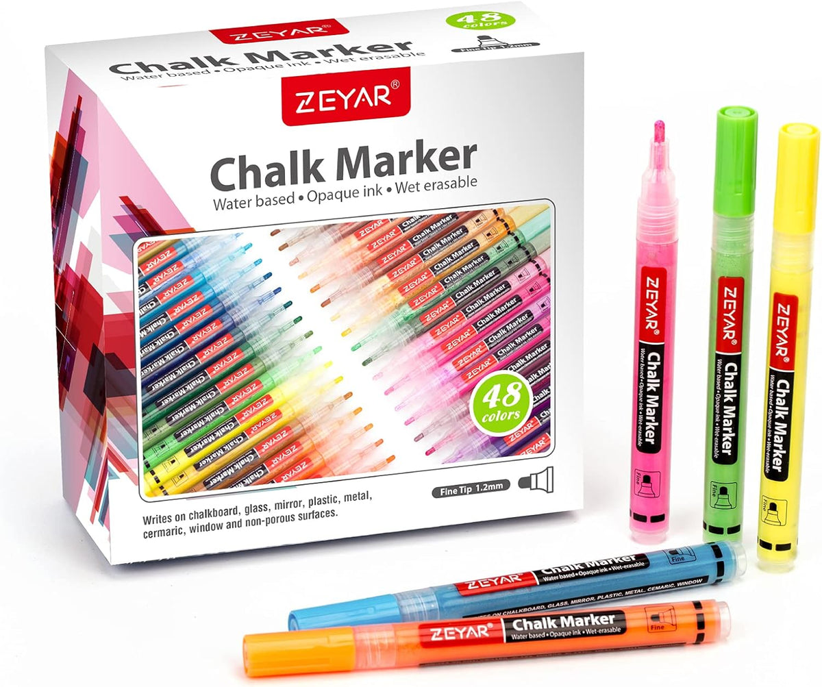 Fine Tip Liquid Chalk Marker, Pack of 2, 48 Full Colors A7347