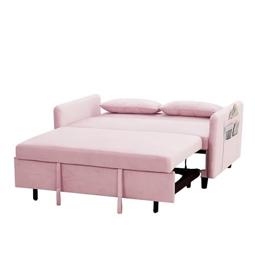 Gray Velvet Convertible Sofa Bed with Pull-Out Bed I977