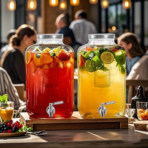 1 Gallon Glass Drink Dispenser with Stand, 2 Pack U526