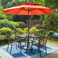 6-Piece Outdoor Patio Set with 10 FT Umbrella, 4 PCS Metal Steel Stacking Chairs & 1 PC Square Dining Table, Orange Red Umbrella P19967