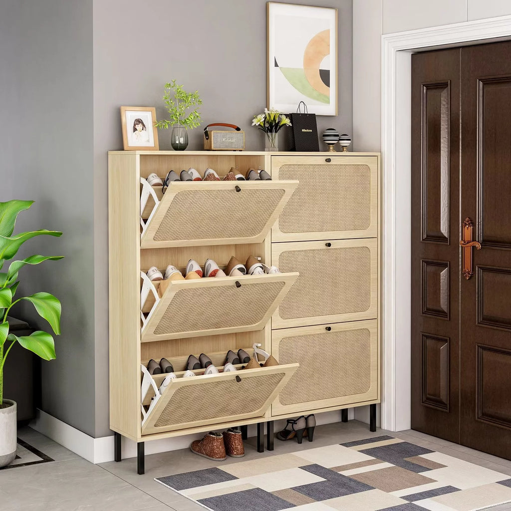 3 Flip Drawer Rattan Shoe Cabinet with Adjustable Shelves Q6724