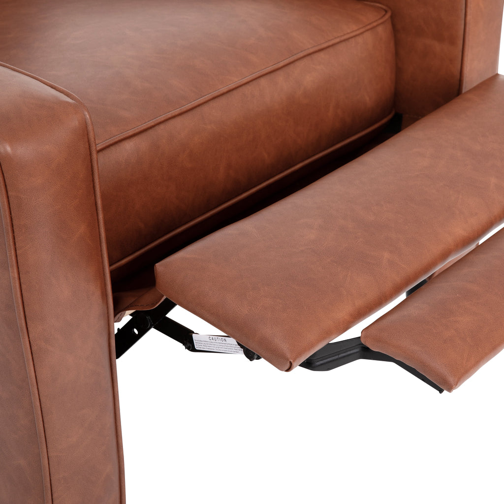 Cognac Brown Faux Leather Recliner with Wooden Legs V642459