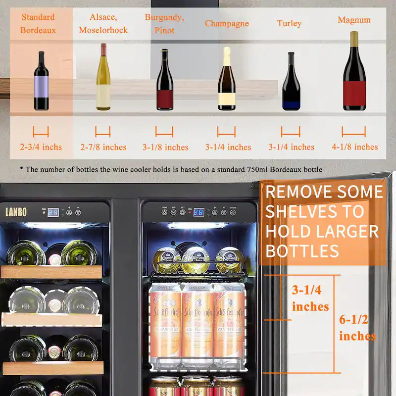 18-Bottle 55-Can Dual Zone Stainless Steel Wine Refrigerator H257