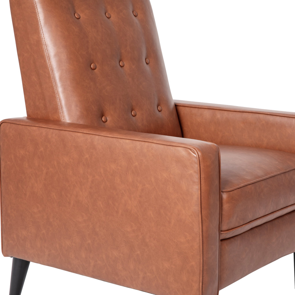 Cognac Brown Faux Leather Recliner with Wooden Legs V642459