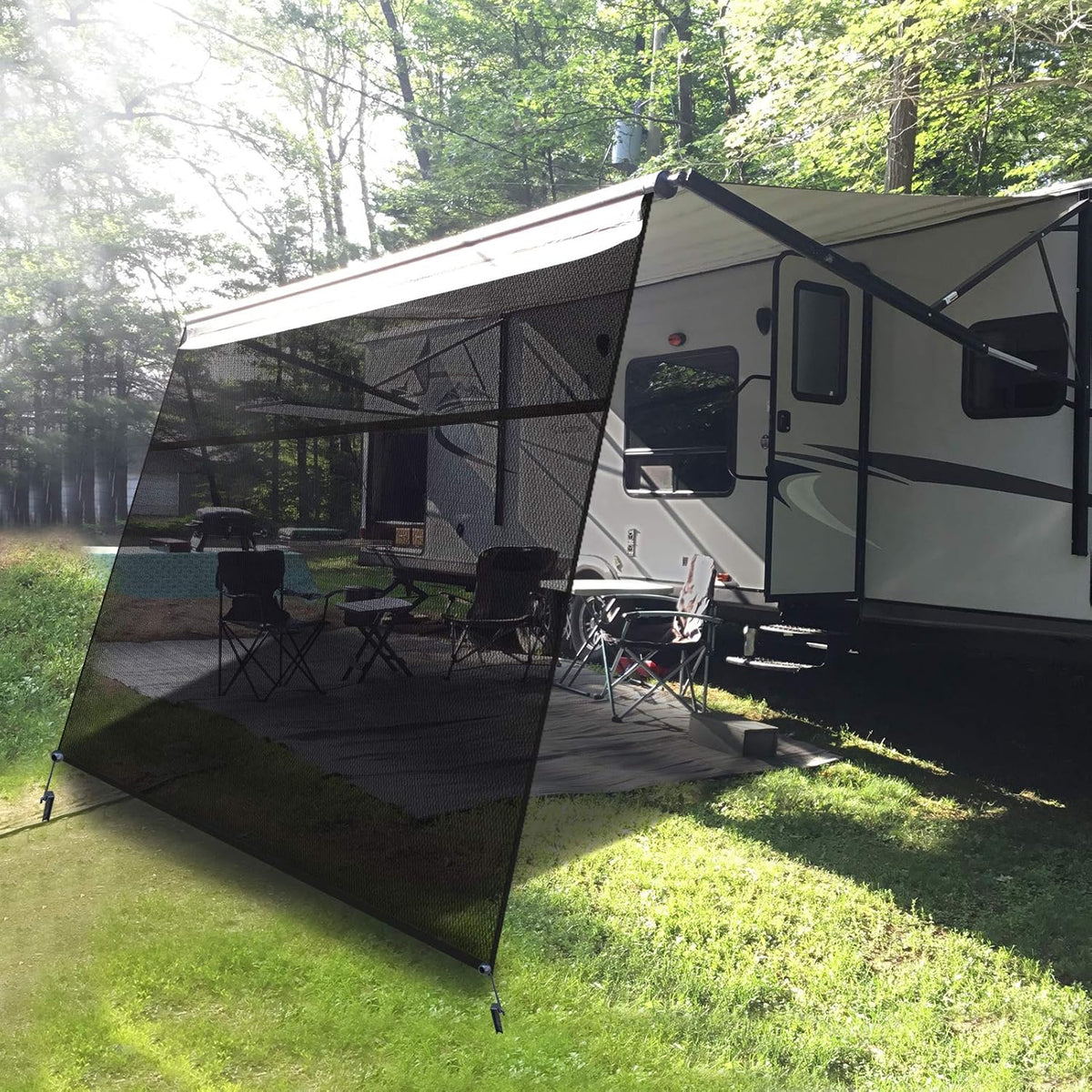 Black Mesh RV Awning Sun Shade Screen with Zipper 14' x 9' C675