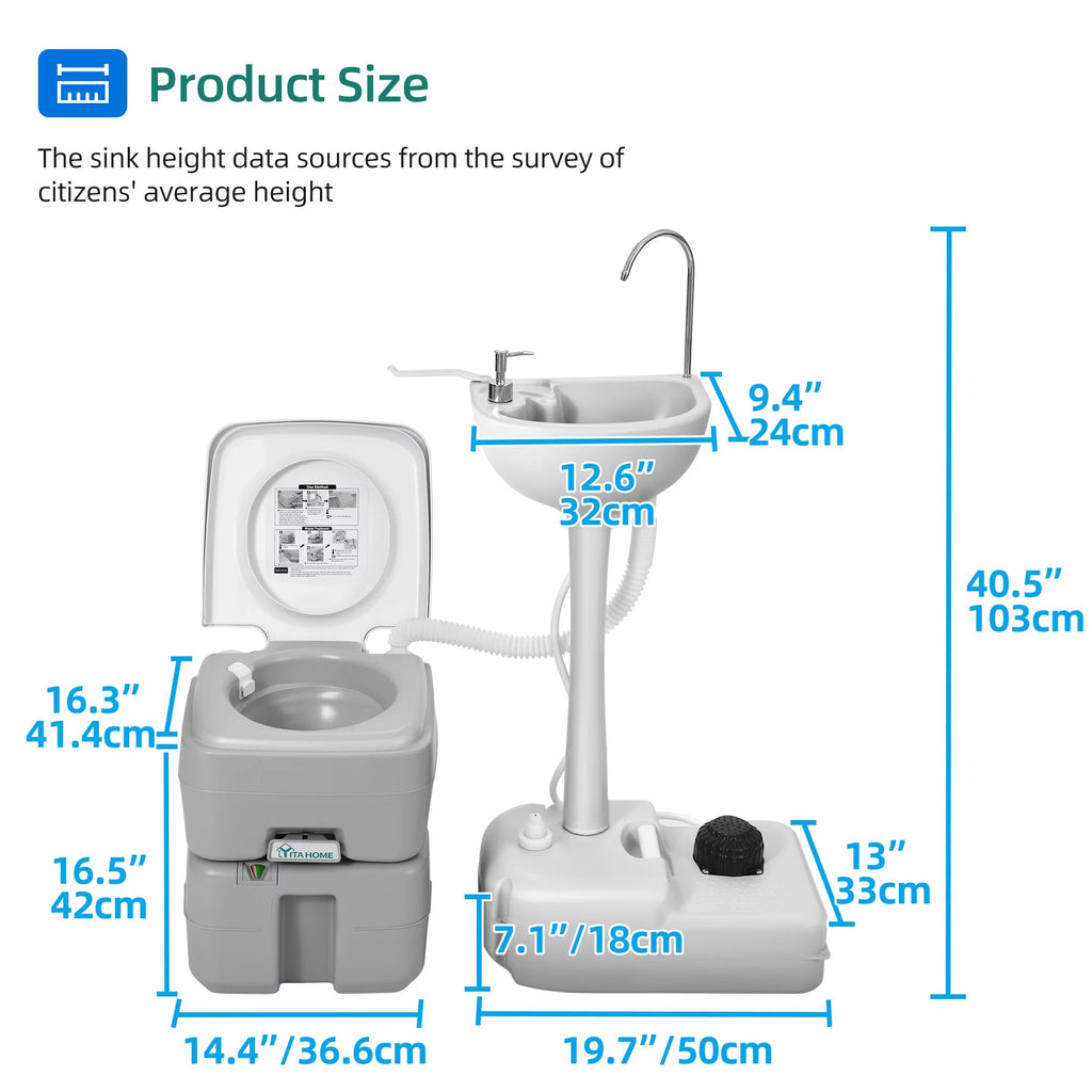 5.3 Gallon Portable Toilet and 17L Camping Sink G554