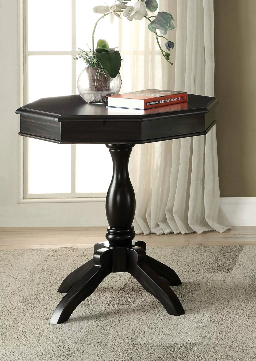 Black Wooden Octagon Side Table O25483