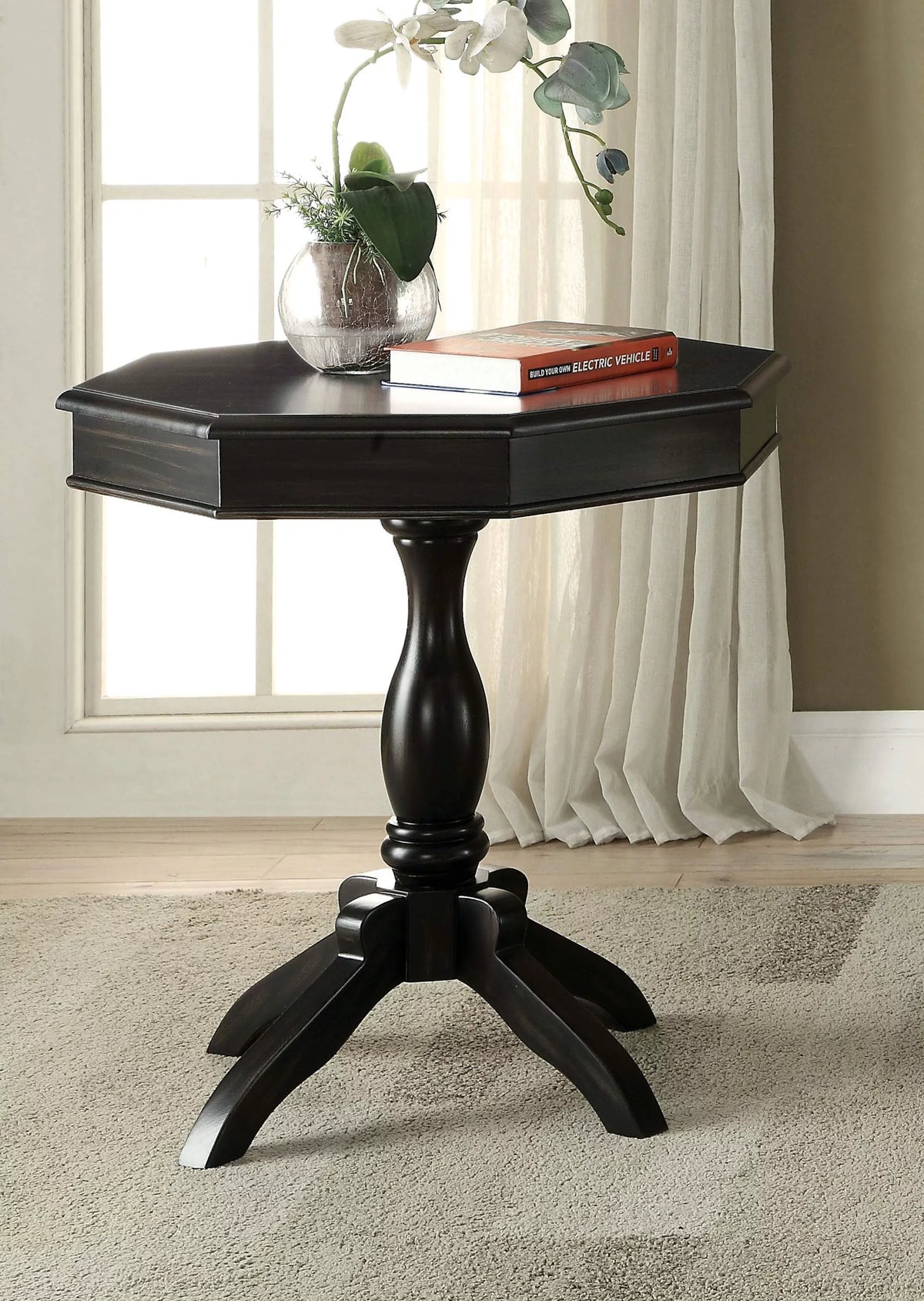Black Wooden Octagon Side Table O25483