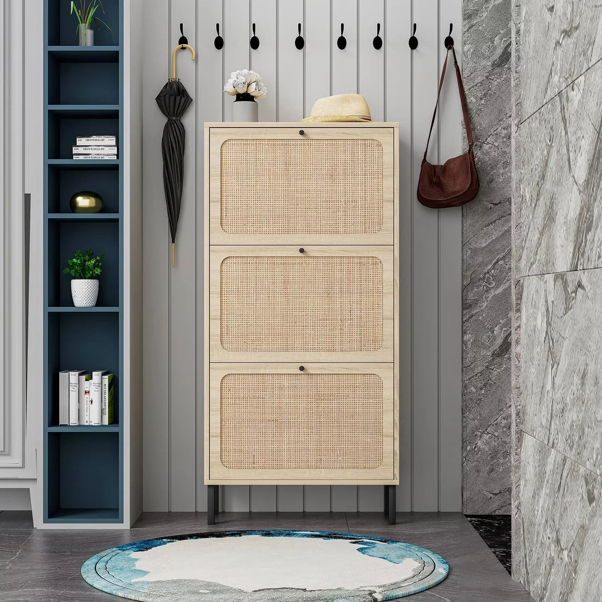 3 Flip Drawer Rattan Shoe Cabinet with Adjustable Shelves Q6724