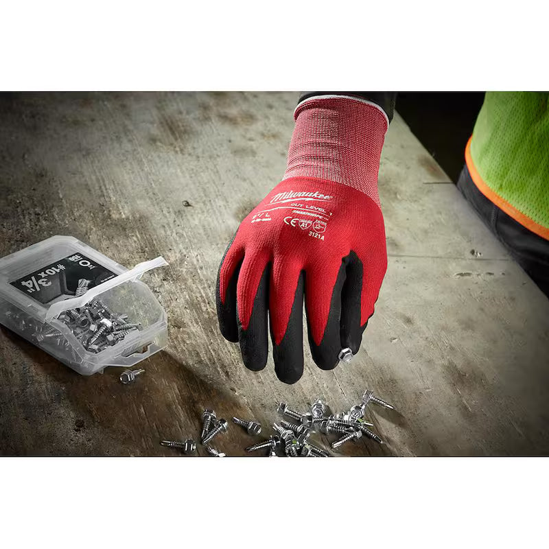Red Nitrile Level 1 Cut Resistant Work Gloves 4-Pack W303592