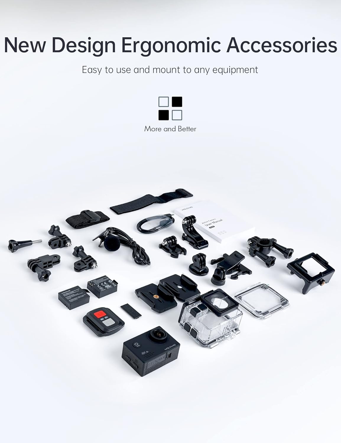 4K 30FPS 20MP Waterproof Action Camera with Remote Control, 2x1050mAh Batteries and Mount Accessories Kit L112
