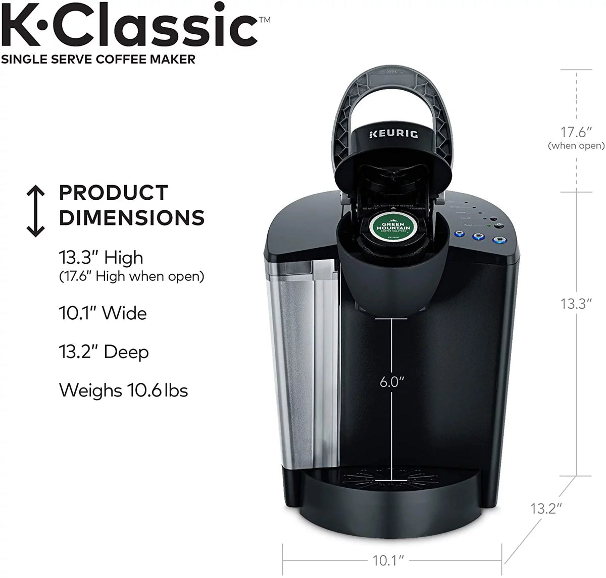 Single Serve Programmable Coffee Maker, 6 to 10 oz Brew Sizes, Black L649