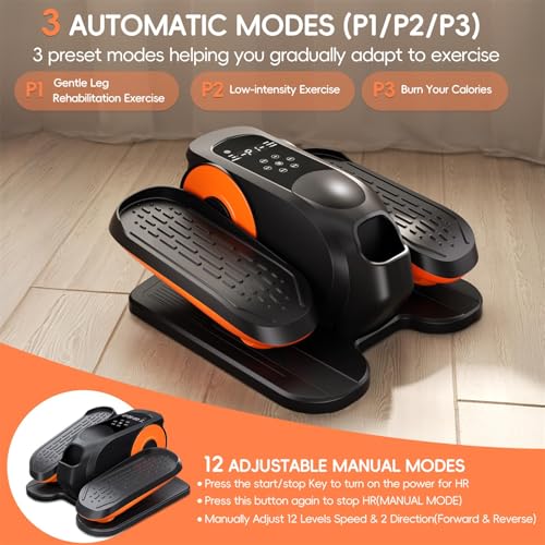 Under Desk Elliptical Machine, Quiet Portable Mini Electric Seated Pedal Exerciser, 12 Adjustable Speeds D416812