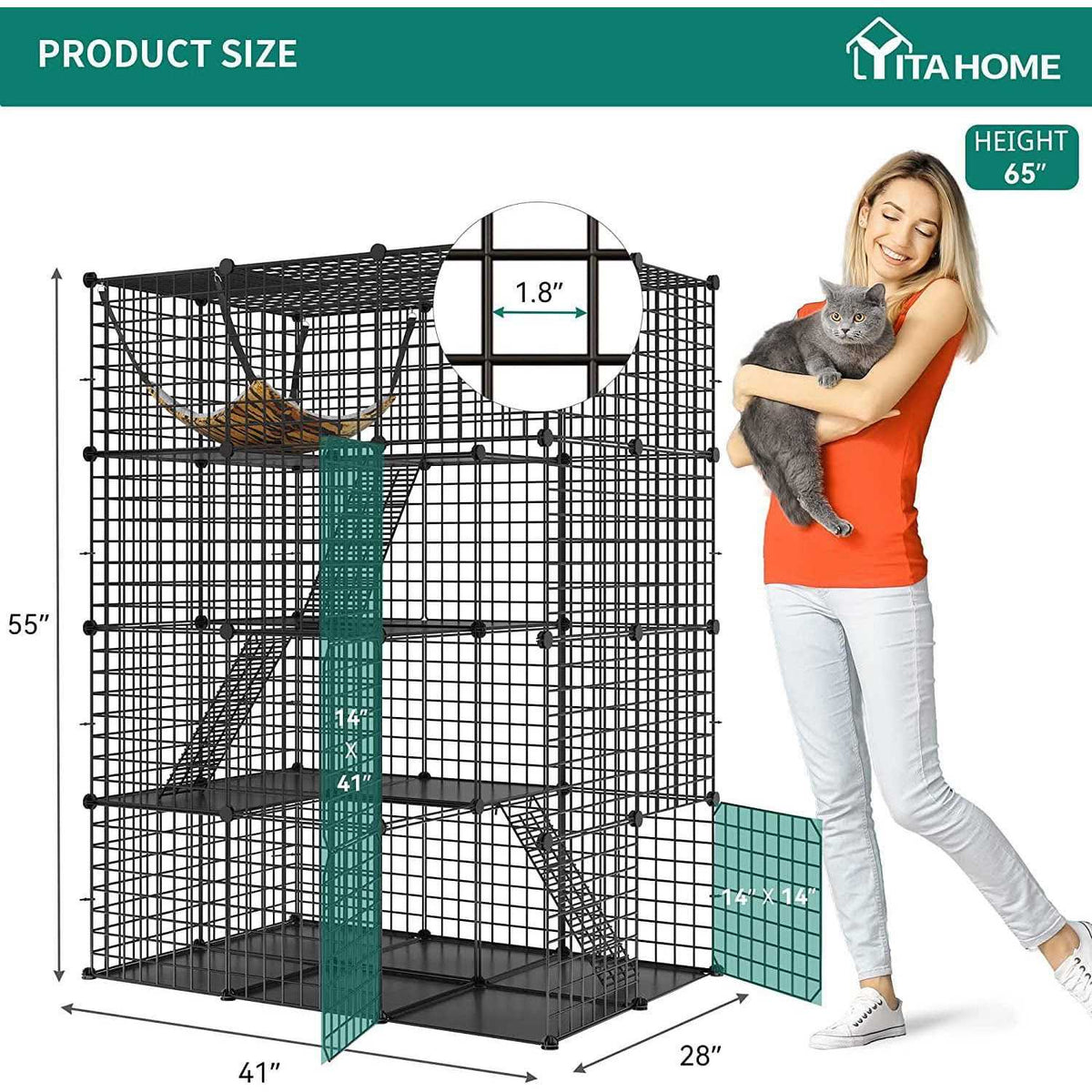 4-Tier Cat Cage Cat Hammock Metal Wire Cat Kennel Cat Playpen I293