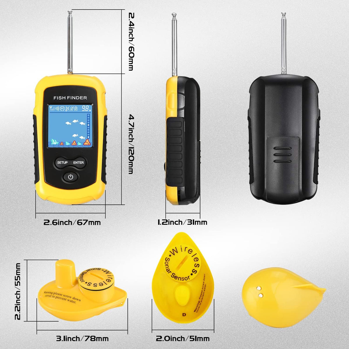 Castable Wireless Portable Fish Finder Sonar Detector Pack of 2 T58340
