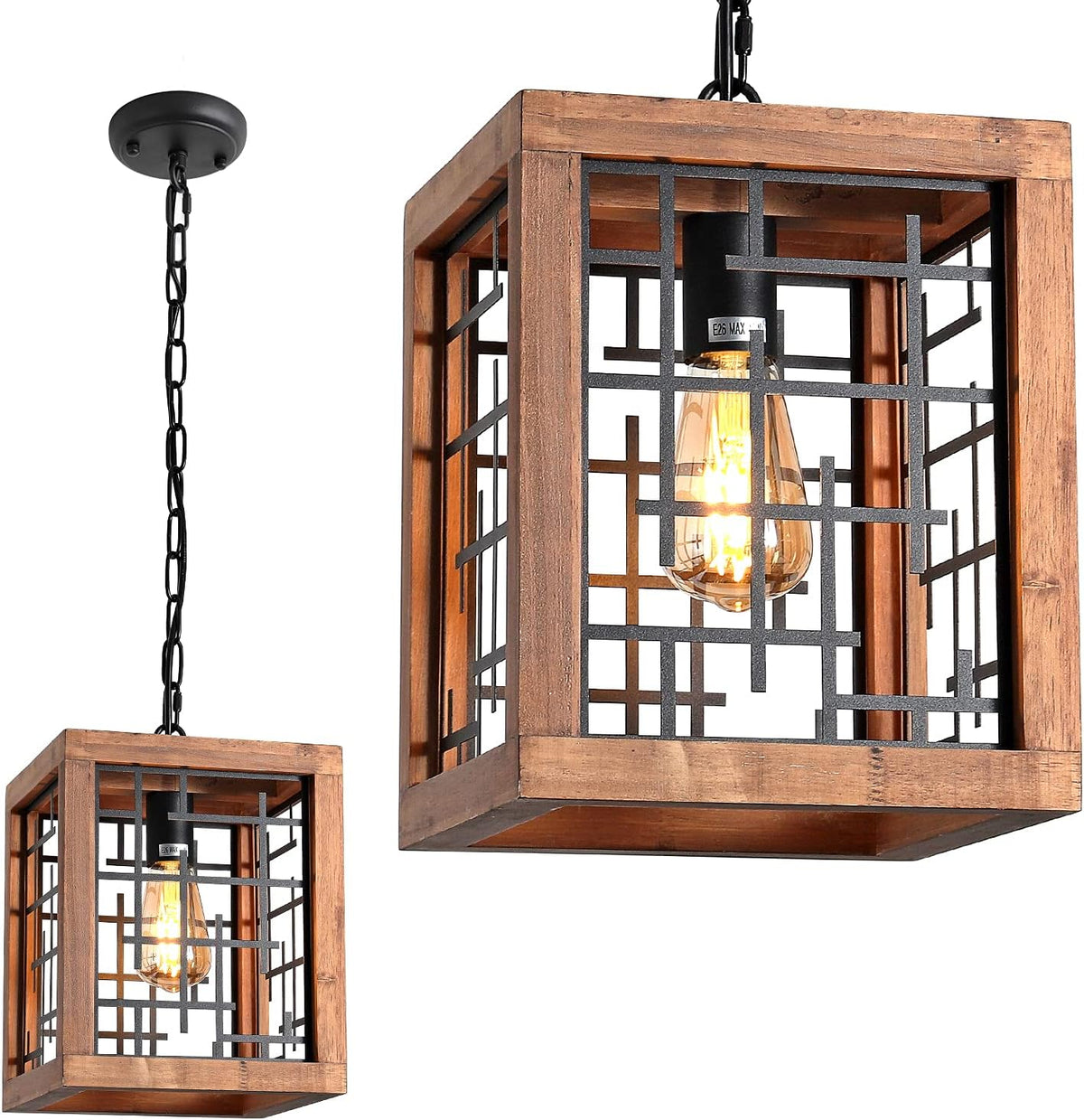 3-Lights Wood Chandelier with Cage Shade K3655
