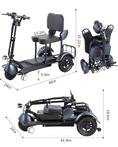 Black 3 Wheel Lightweight Folding Mobility Scooter X96859