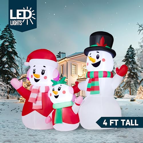 4 FT Christmas Inflatables Snowman Family with Build-in LEDs W499794