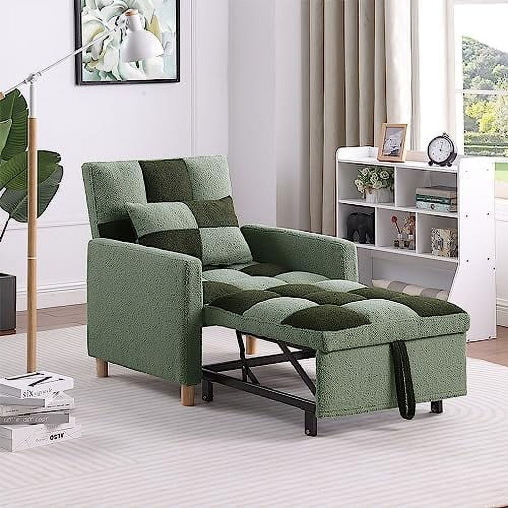 Grey Velvet Convertible Chair Bed Sleeper Chair with Pillow P454