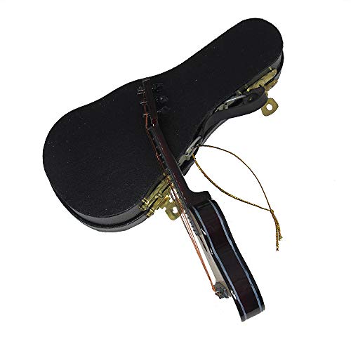 Wooden Guitar Christmas Ornament Acoustic Instrument with Case Holiday Tree Decoration B77951