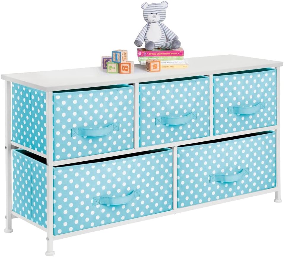 Turquoise Blue 5 Drawer Fabric Dresser B19181