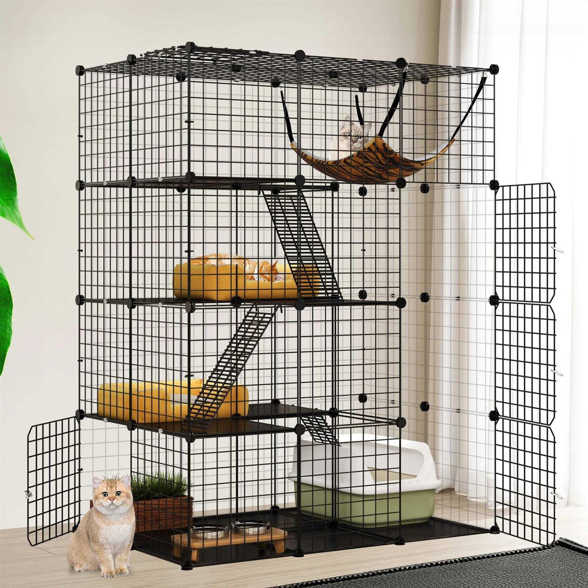4-Tier Cat Cage Cat Hammock Metal Wire Cat Kennel Cat Playpen I293