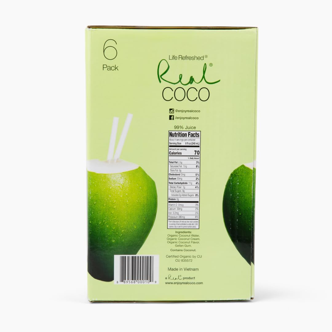 Organic Pressed Coconut Water (6-Pack 1L), No Sugar Added E887260