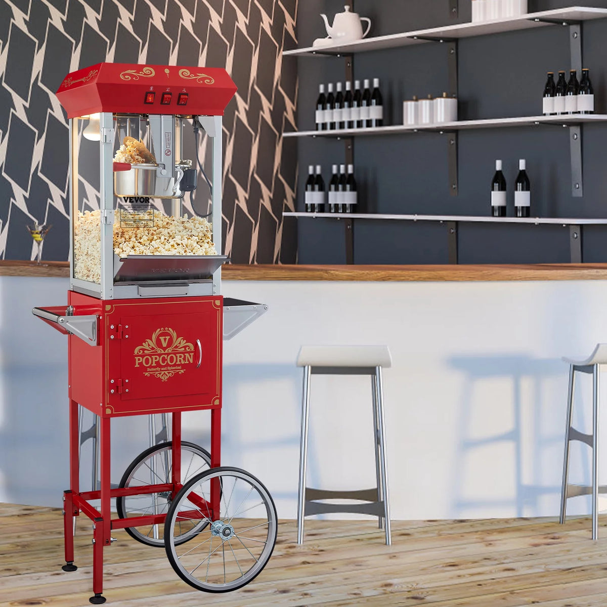 8 oz 48 Cups 850W Red Popcorn Maker Cart B131664