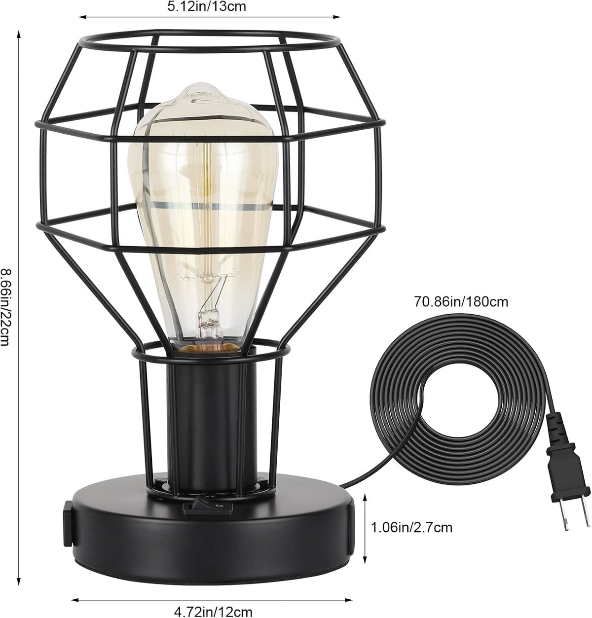 Black Industrial Table Lamp with USB Ports and AC Outlet J703117