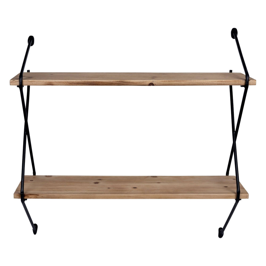 Industrial 2 Tier Metal Wire and Wood Wall Shelf M723