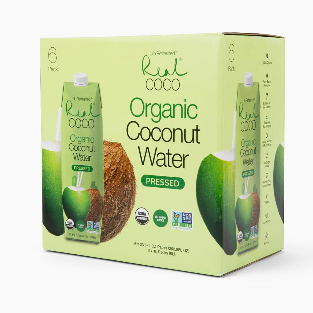 Organic Pressed Coconut Water (6-Pack 1L), No Sugar Added E887260