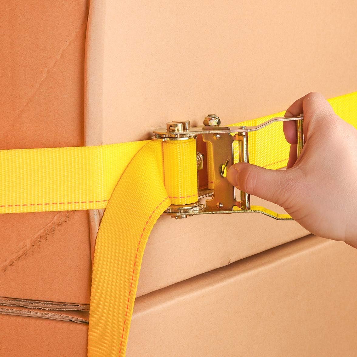 4 E-Track Ratcheting Straps Yellow Polyester Tie-Down Straps I529944