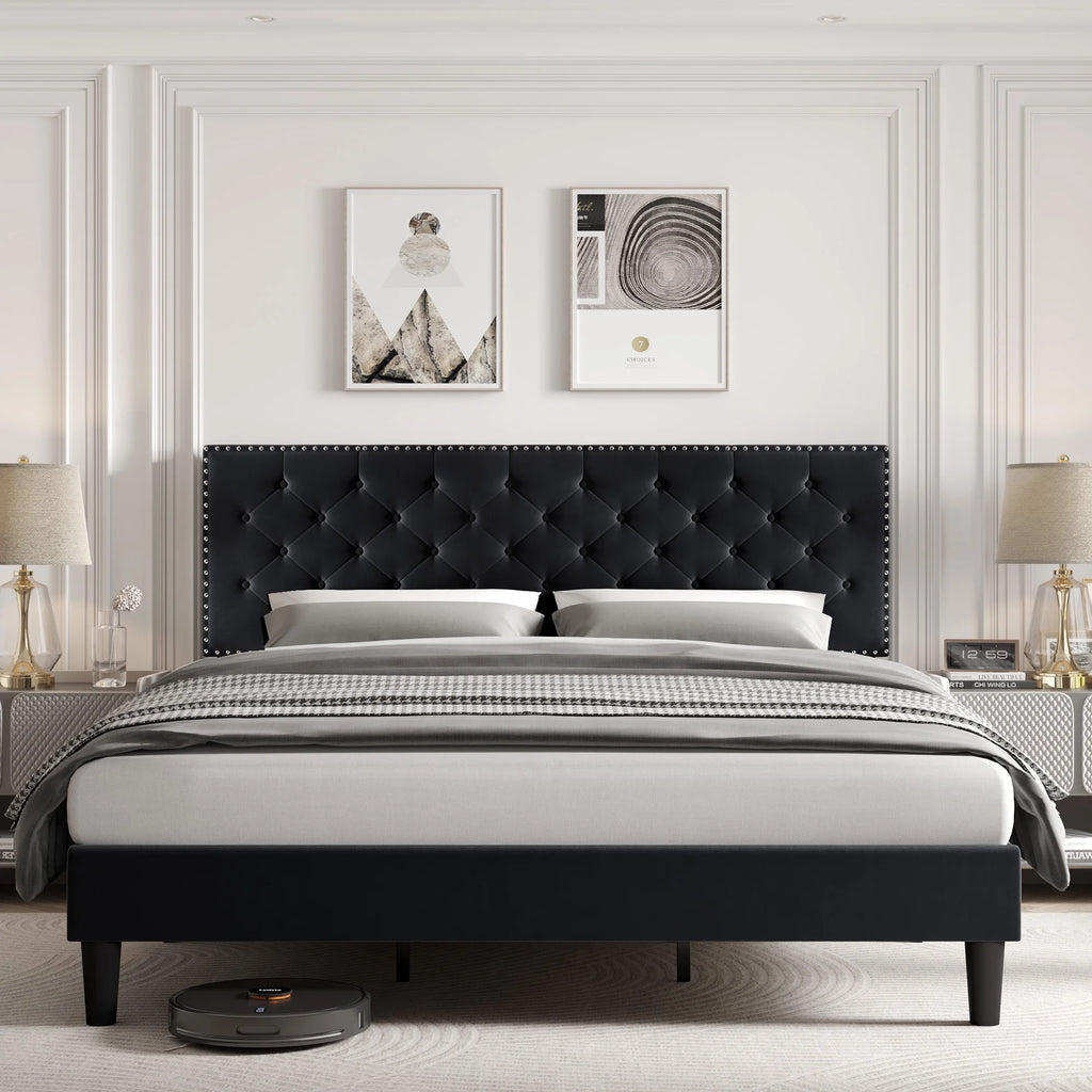 King Size Upholstered Platform Bed with Adjustable Headboard B12988