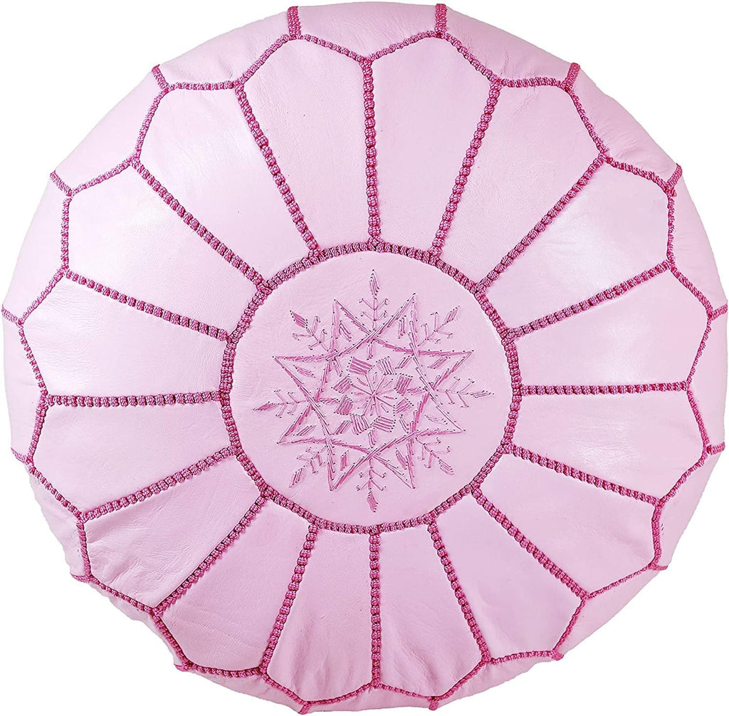 Round Moroccan Pouf Cover Genuine Leather Hand Stitched R415