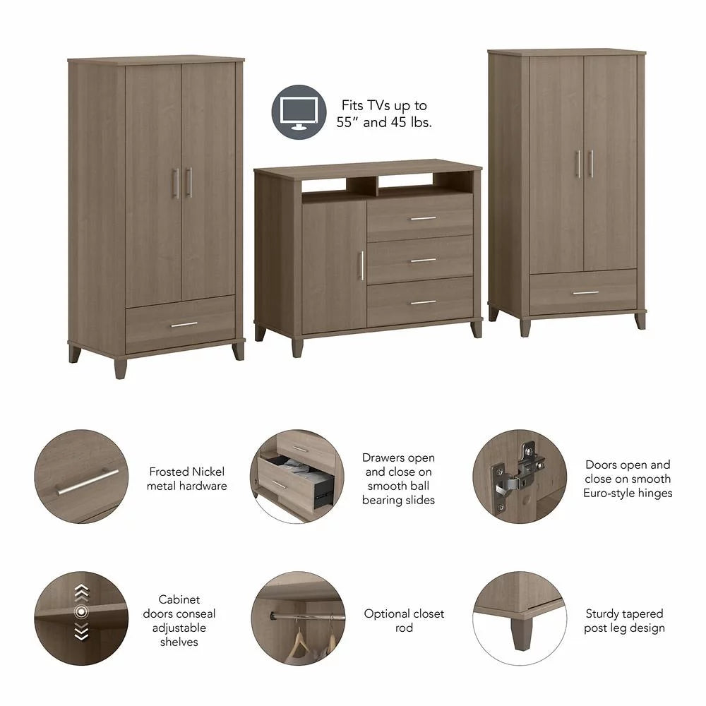 Ash Gray Engineered Wood Armoire Dresser TV Stand V267515