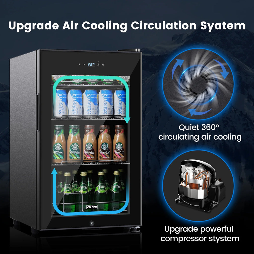 Black 96 Cans Beverage Refrigerator with Glass Door Q499