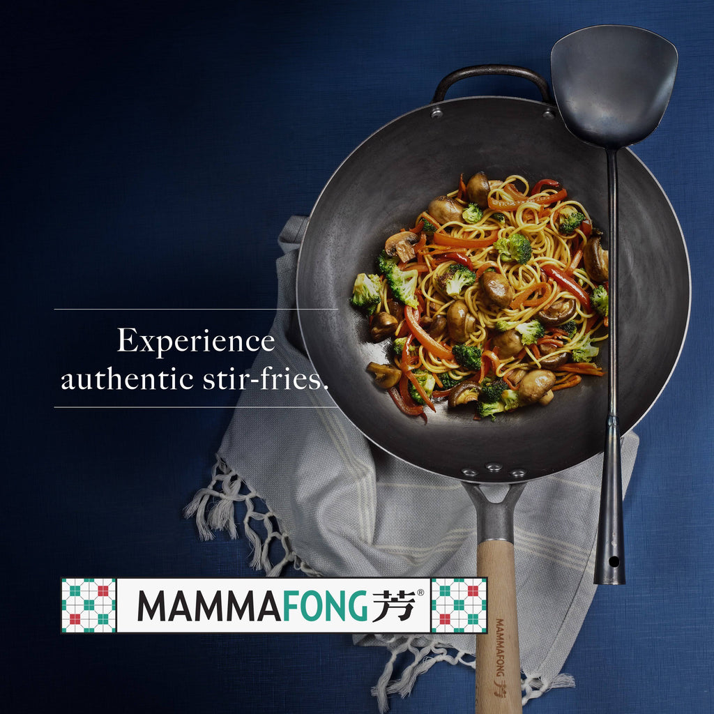 14 inch Hand Hammered Carbon Steel Wok Set with Spatula and Bamboo Brush M85987