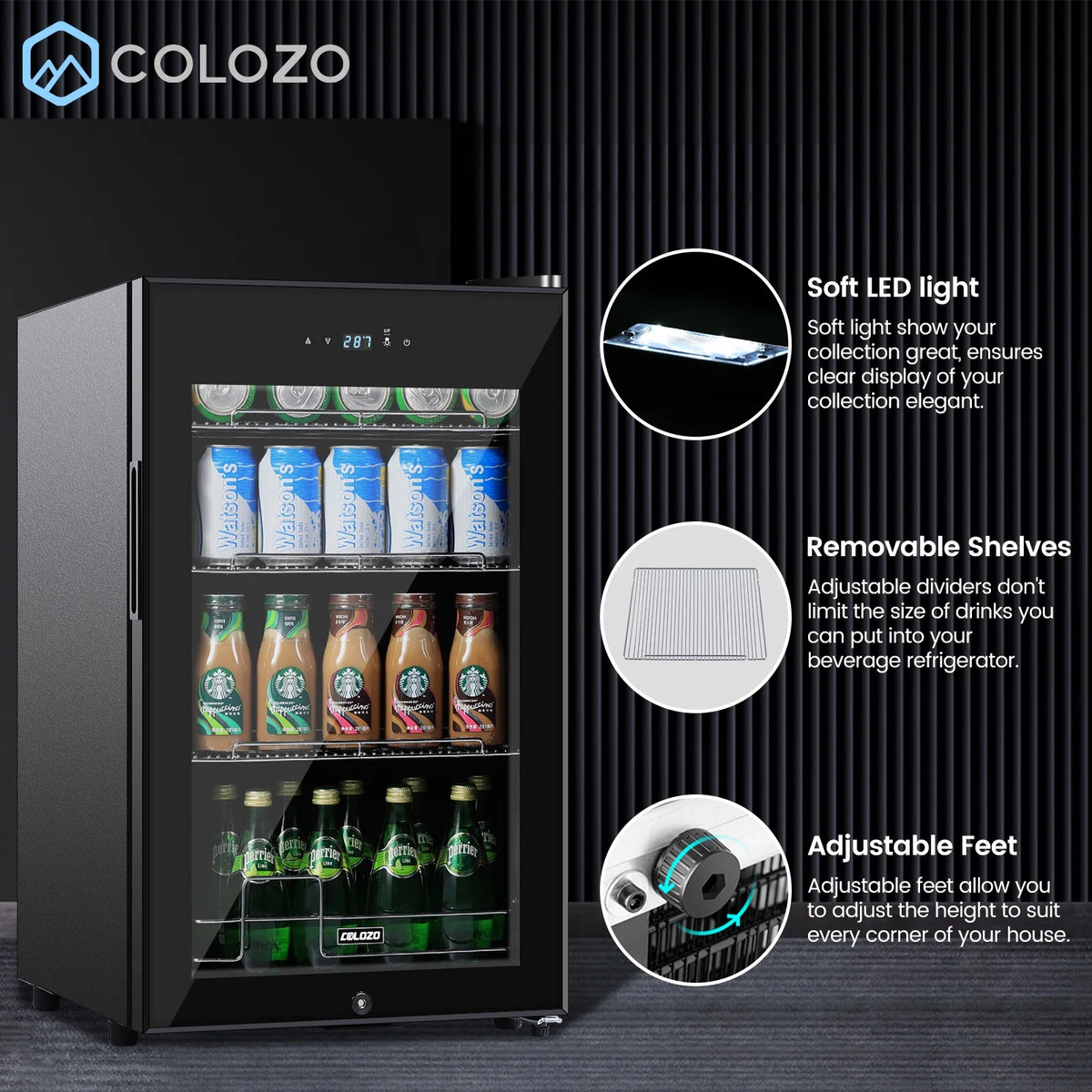 Black 96 Cans Beverage Refrigerator with Glass Door Q499