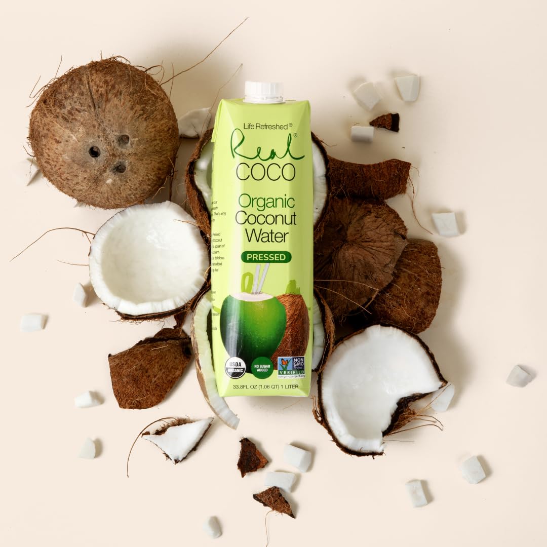 Organic Pressed Coconut Water (6-Pack 1L), No Sugar Added E887260