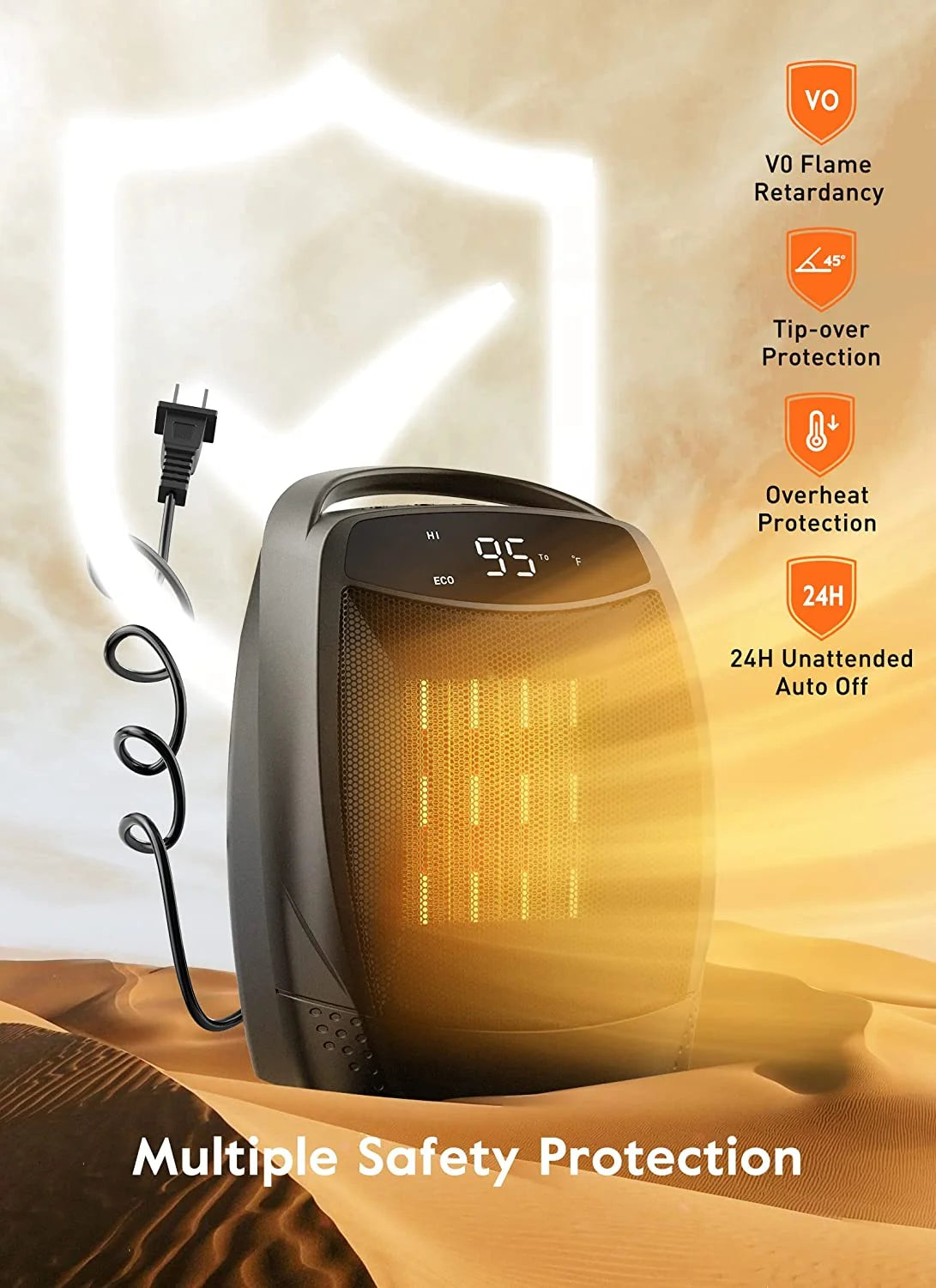 Black 1500W Quiet Electric Heater with Timer G52711